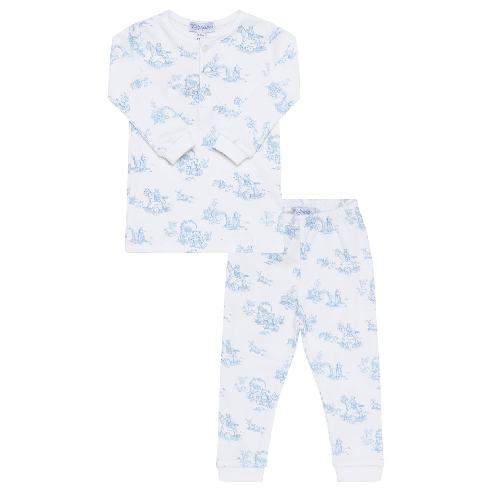 Blue Toile Baby Pajamas - HoneyBug 