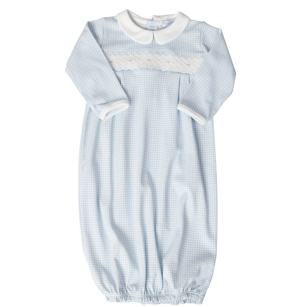Blue Gingham Baby Gown - HoneyBug 