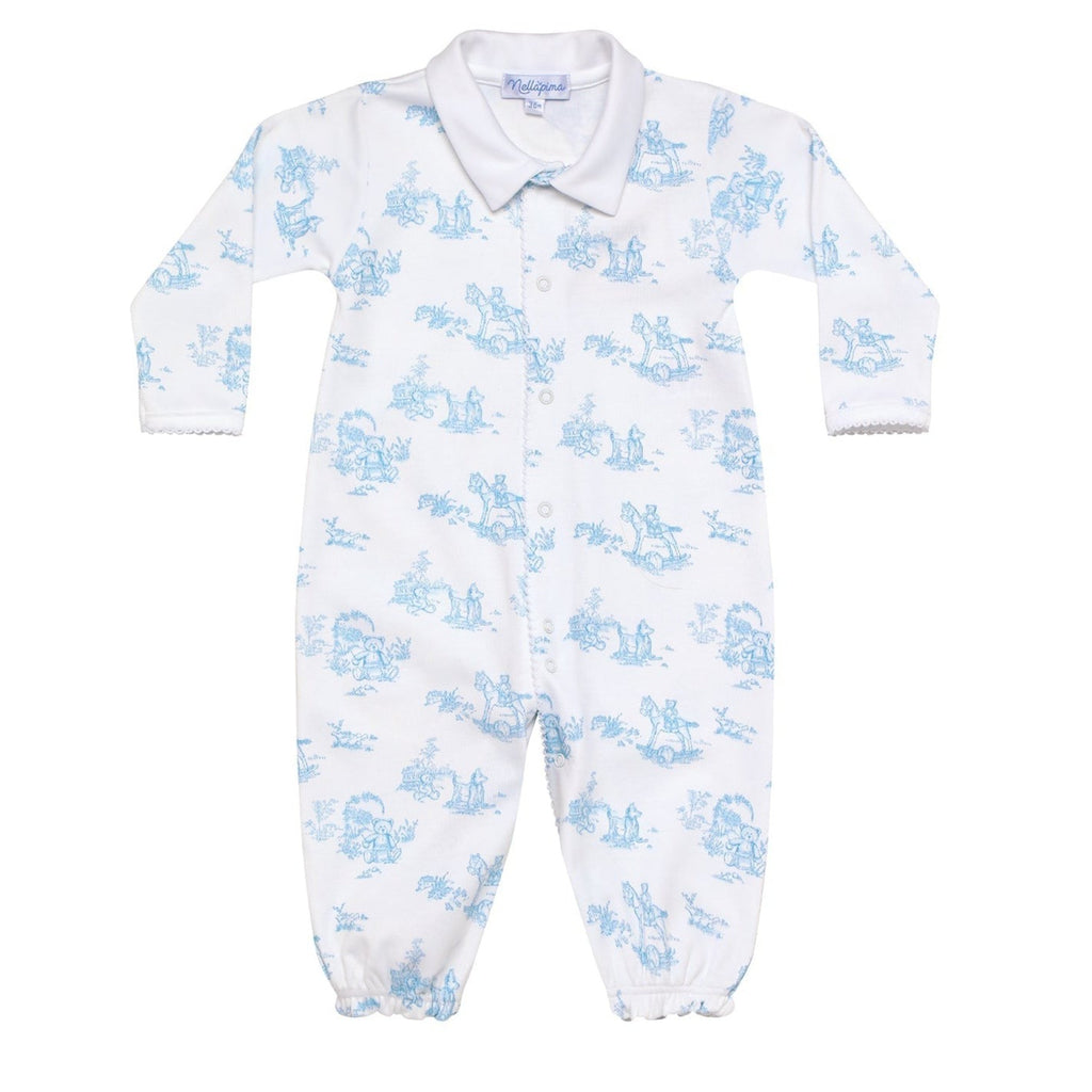 Blue Toile Baby Converter Gown - HoneyBug 