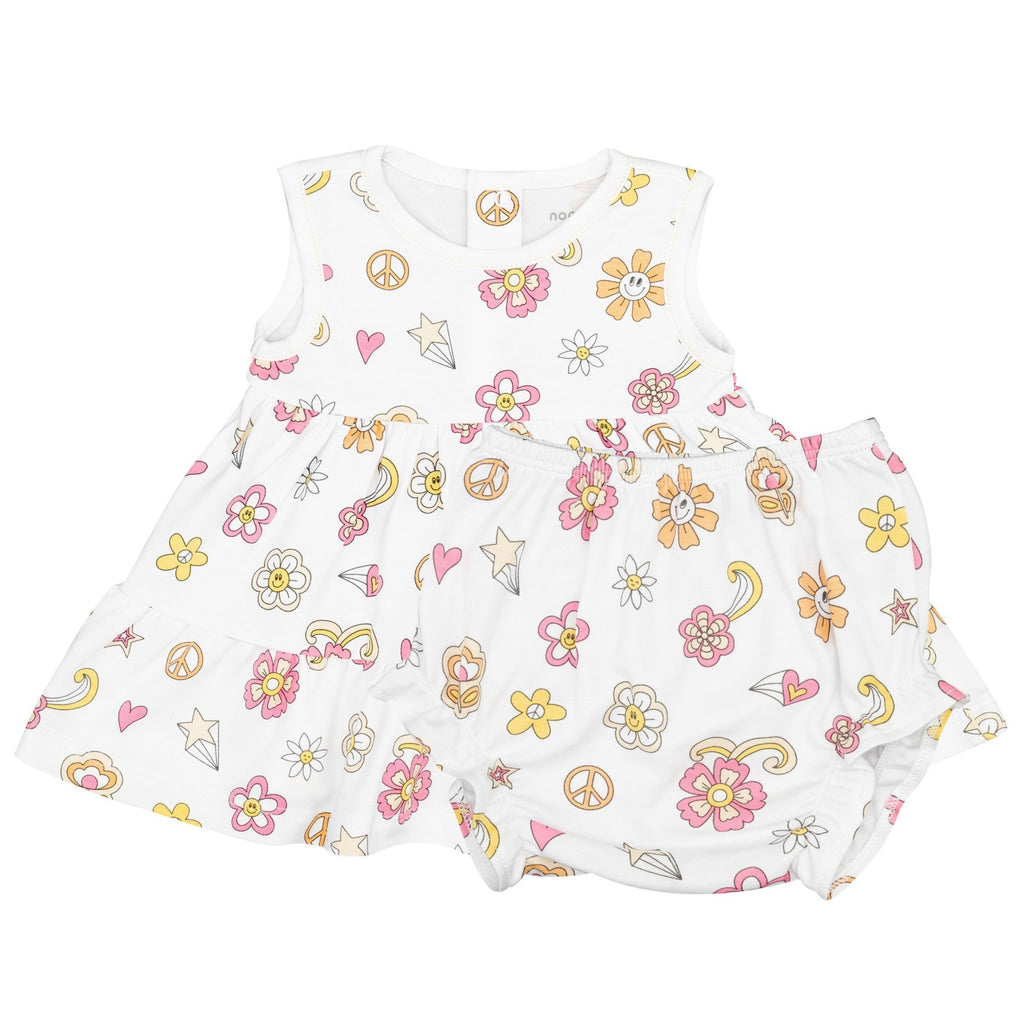 Groovy Flowers Dress W/Diaper Cover - HoneyBug 