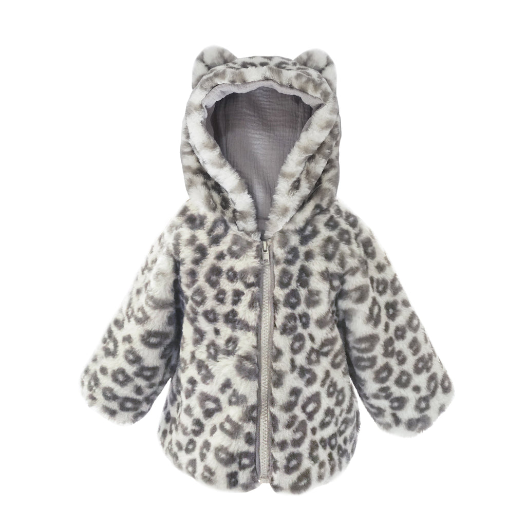 Leopard Faux Fur Hooded Baby Coat 6-12M - HoneyBug 