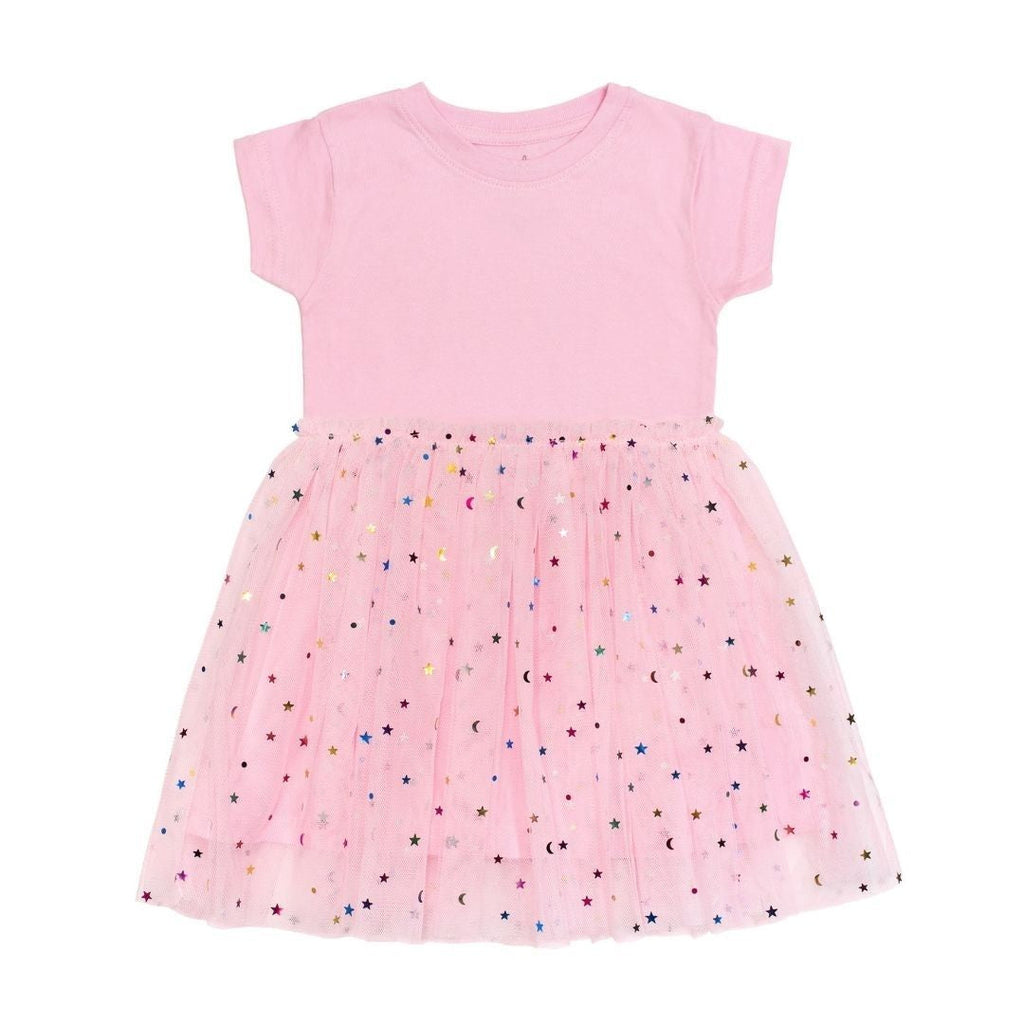 Pink Star Short Sleeve Dress - Pink - HoneyBug 