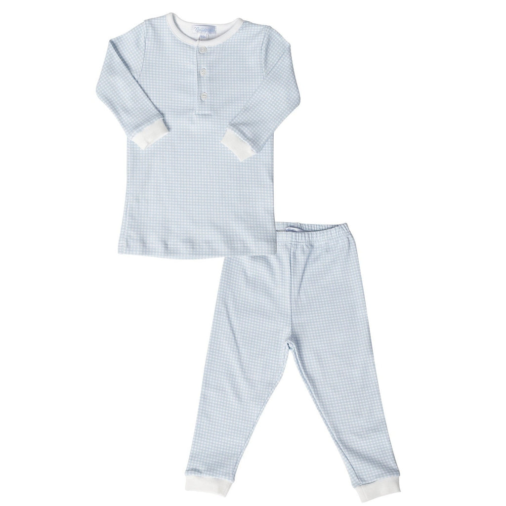 Blue Gingham Baby Pajamas - HoneyBug 