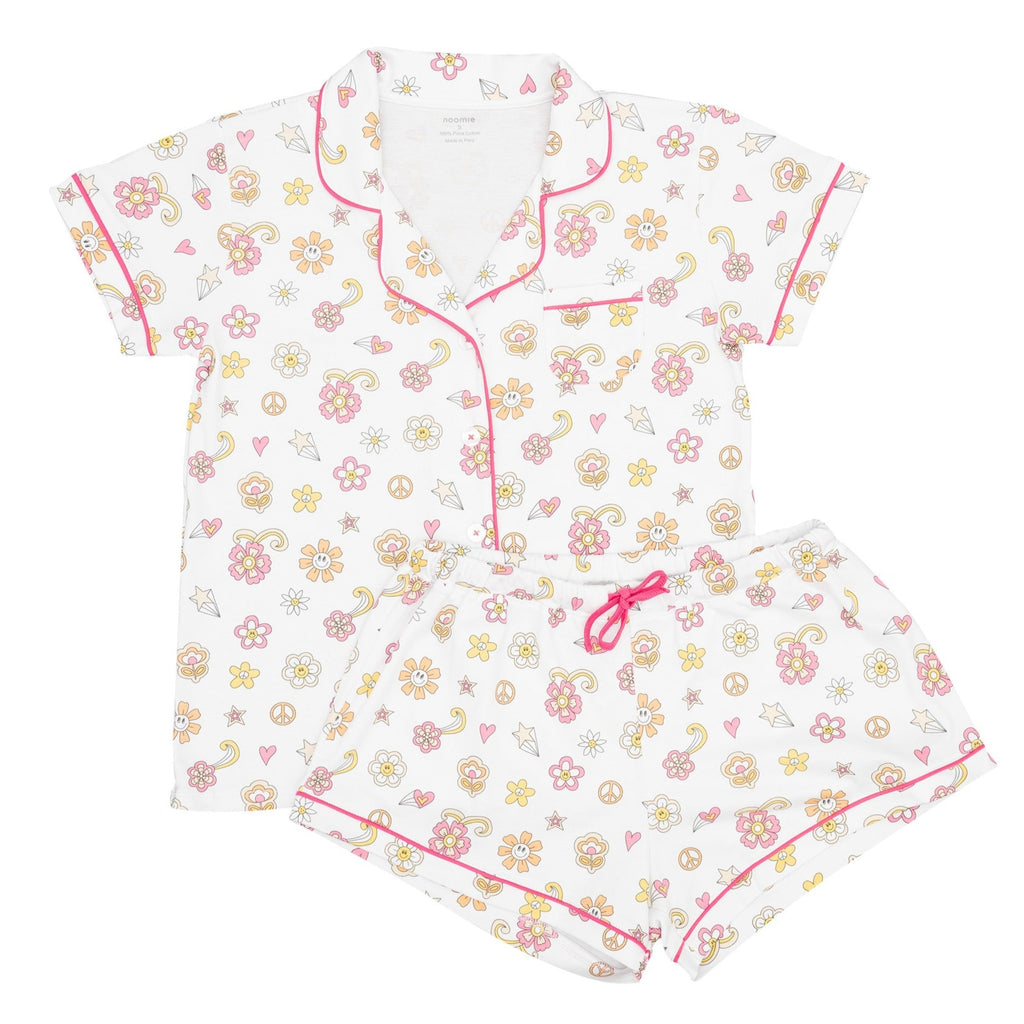 Groovy Flowers Women's Short Sleeve Pajama Set - HoneyBug 