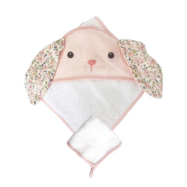 Petit Parisian Bunny Terry Muslin Towel And Washcloth Set - HoneyBug 