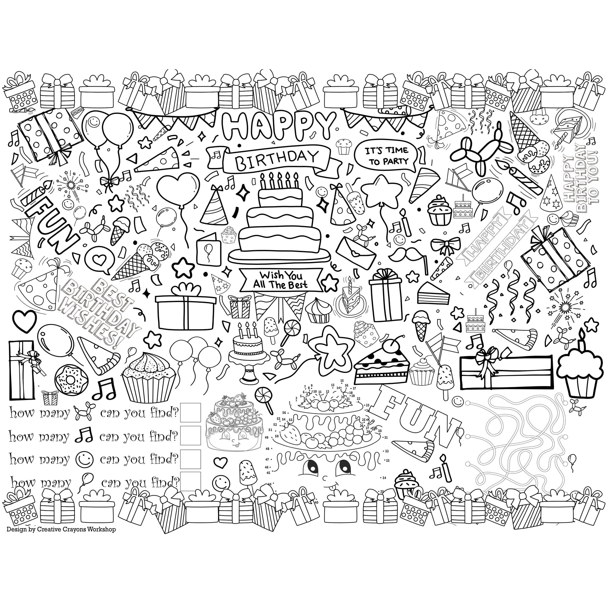 Happy Birthday Coloring Page by Creative Crayons Workshop - HoneyBug 