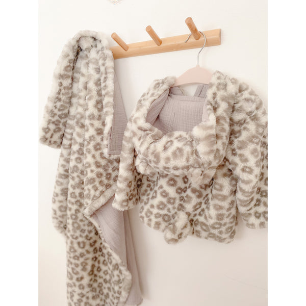 Gray Leopard Faux Fur Baby Blanket - HoneyBug 