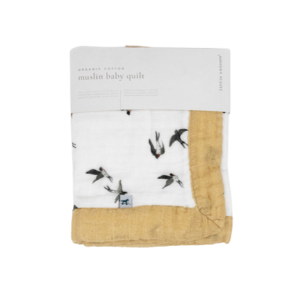 Organic Cotton Muslin Quilt - Swallows - HoneyBug 
