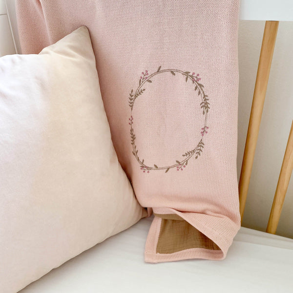 Wreath Embr. Double Sided Blanket - Pink - HoneyBug 