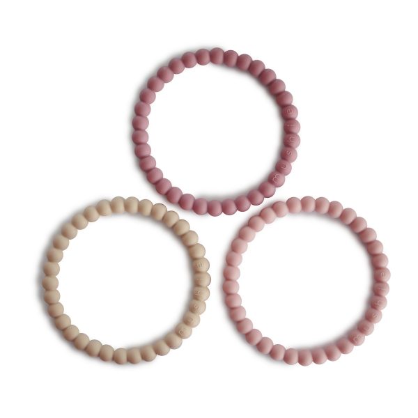 Pearl Teething Bracelet 3-Pack (Linen/Peony/Pale Pink) - HoneyBug 