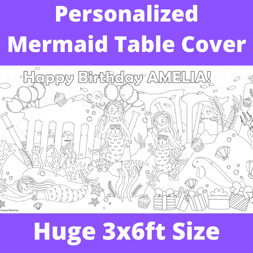 Mermaid Coloring Table Cover by Creative Crayons Workshop - HoneyBug 