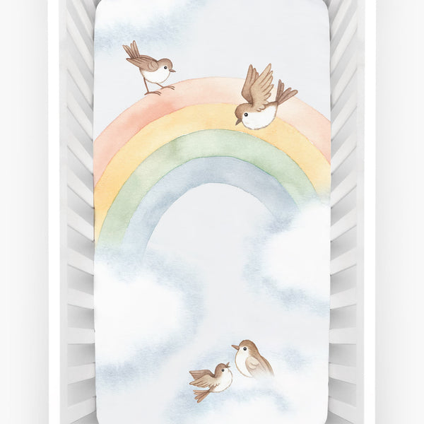 Rainbow and Birds Standard Size Crib Sheet - HoneyBug 
