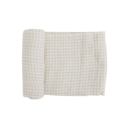 Cotton Muslin Swaddle Blanket - Tan Gingham - HoneyBug 