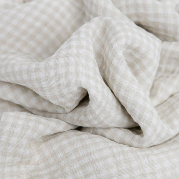Cotton Muslin Swaddle Blanket - Tan Gingham - HoneyBug 