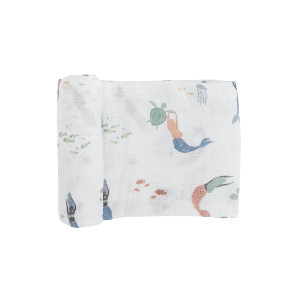 Cotton Muslin Swaddle Blanket - Mermaids - HoneyBug 