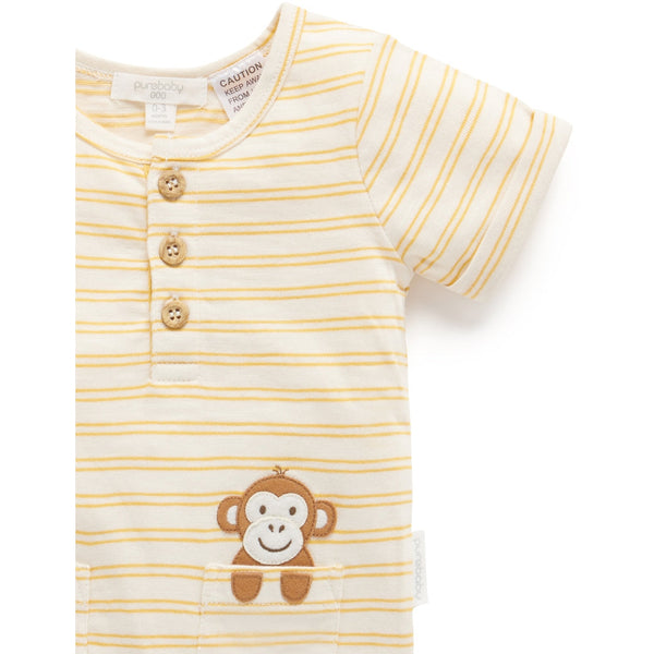 Short Sleeve Henley Growsuit - Pineapple Stripe - HoneyBug 