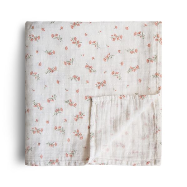 Muslin Swaddle Blanket Organic Cotton (Pink Flowers) - HoneyBug 