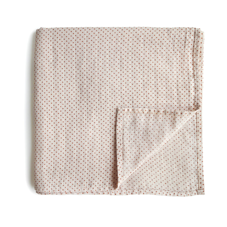 Muslin Swaddle Blanket Organic Cotton (Caramel Polka Dots) - HoneyBug 