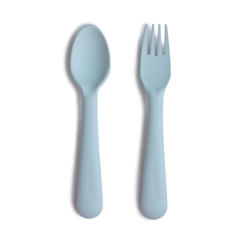 Silicone Fork and Spoon Set (Powder Blue) - HoneyBug 