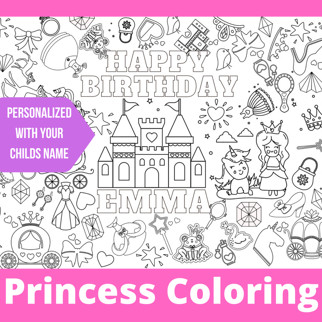 Personalized Princess Coloring Table Cover by Creative Crayons Workshop - HoneyBug 