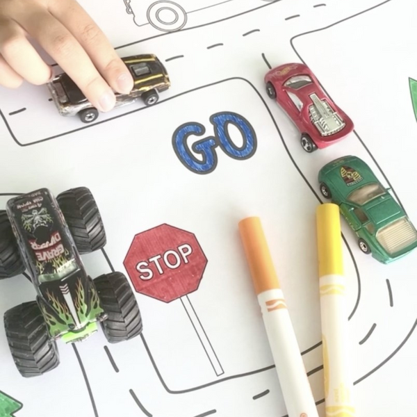 Road Map Coloring Play Mat by Creative Crayons Workshop - HoneyBug 