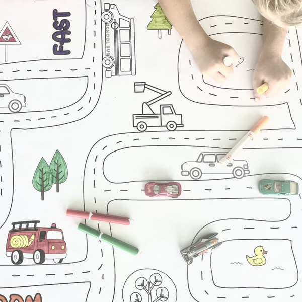 Road Map Coloring Play Mat by Creative Crayons Workshop - HoneyBug 