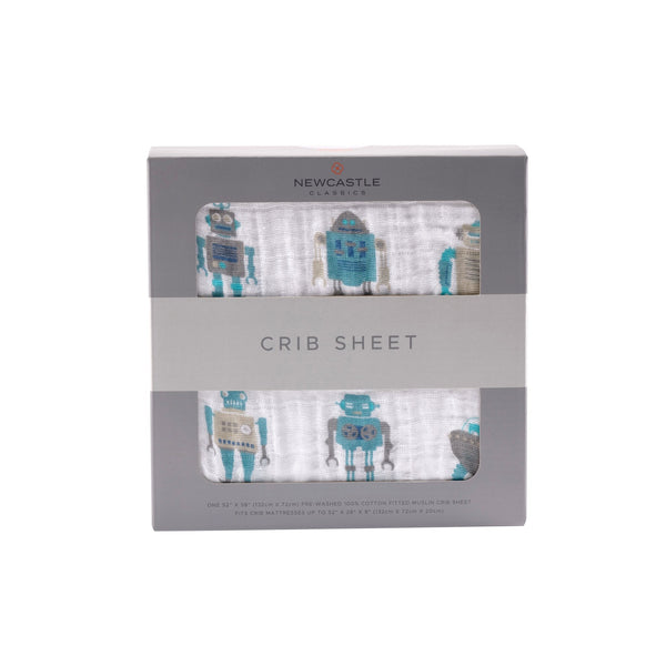 Robot Cotton Muslin Crib Sheet - HoneyBug 