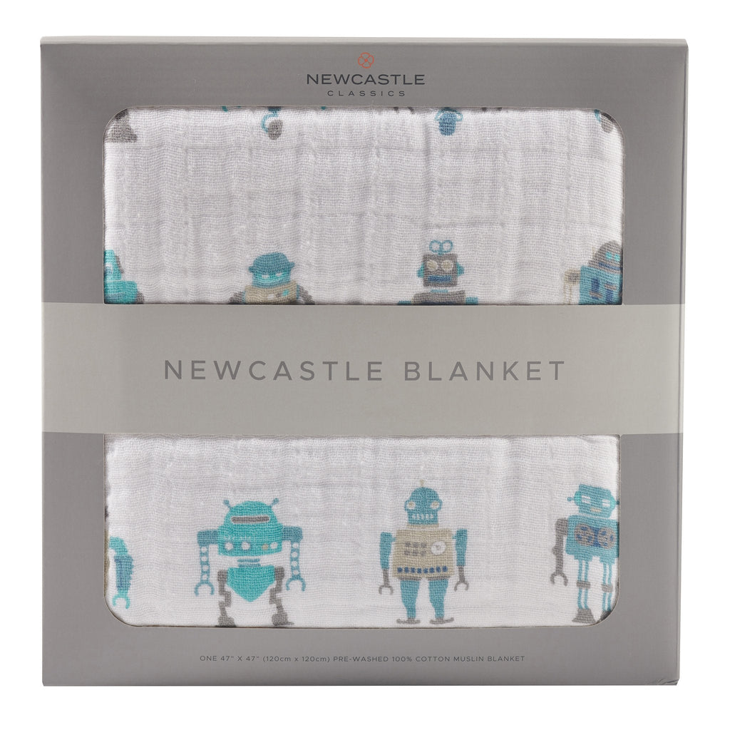 Robots Cotton Muslin Newcastle Blanket - HoneyBug 