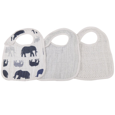 In the Wild Elephant Cotton Muslin Snap Bibs 3PK - HoneyBug 