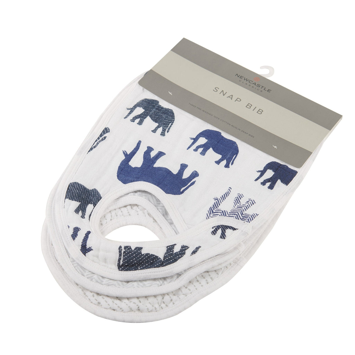 In the Wild Elephant Cotton Muslin Snap Bibs 3PK - HoneyBug 
