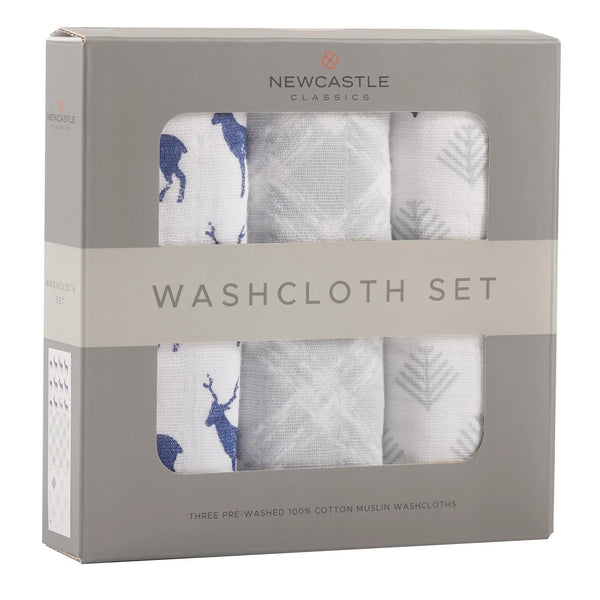 Blue Deer Cotton Washcloth Set 3PK - HoneyBug 
