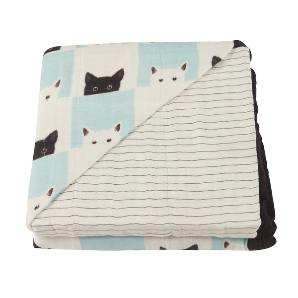 Peek-A-Boo Cats and Pencil Stripe Bamboo Muslin Newcastle Blanket - HoneyBug 