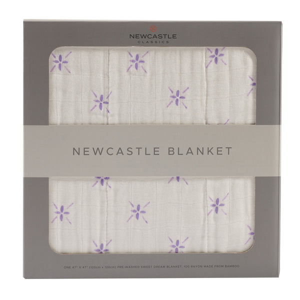 Lavender Flower and White Bamboo Muslin Newcastle Blanket - HoneyBug 