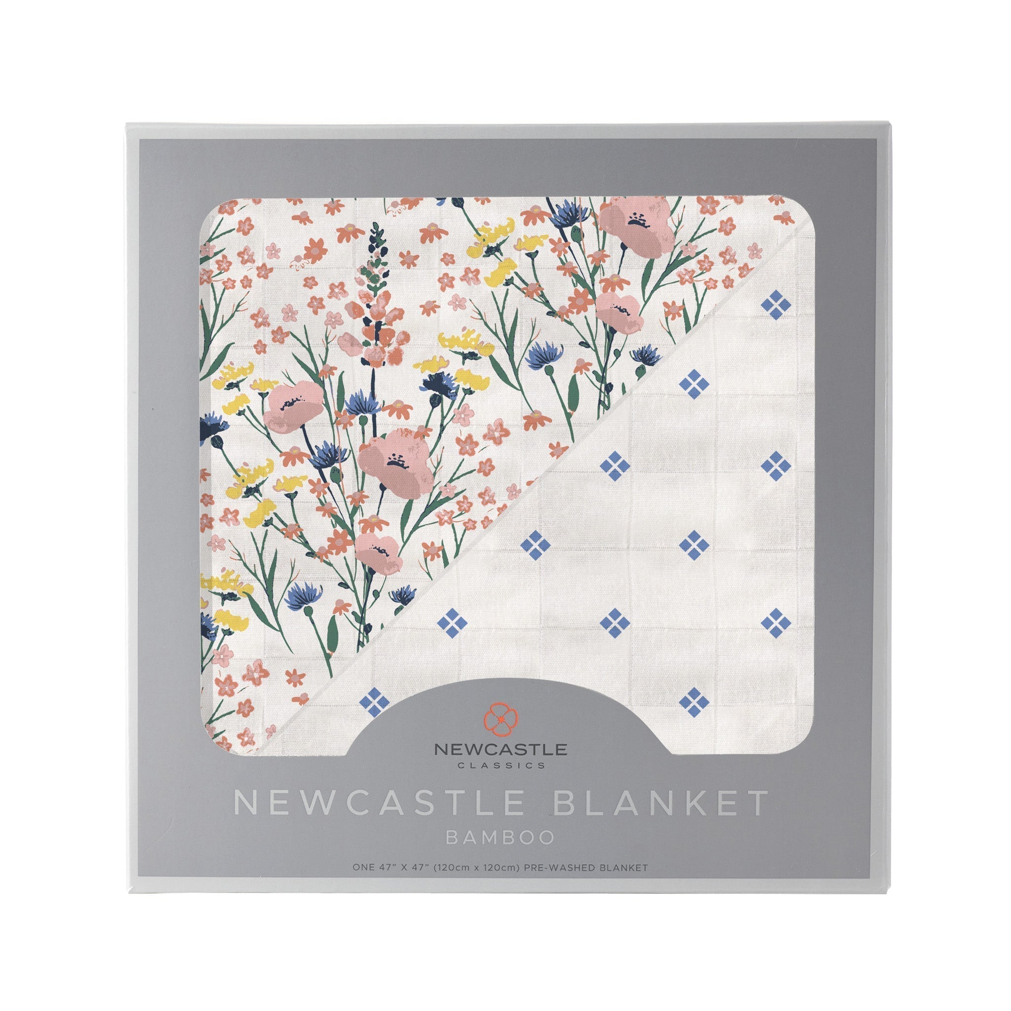 Wildflowers and Periwinkle Diamond Polka Dot Bamboo Newcastle Blanket - HoneyBug 