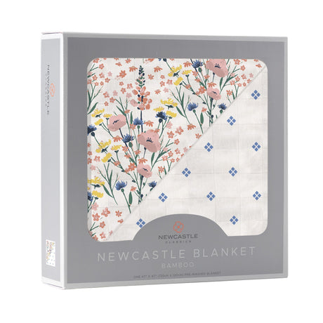 Wildflowers and Periwinkle Diamond Polka Dot Bamboo Newcastle Blanket - HoneyBug 