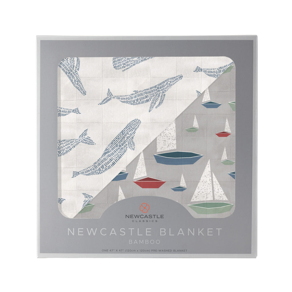 Blue Shadow Whales and Marina Sailboats Bamboo Newcastle Blanket - HoneyBug 
