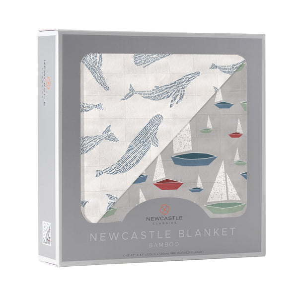 Blue Shadow Whales and Marina Sailboats Bamboo Newcastle Blanket - HoneyBug 