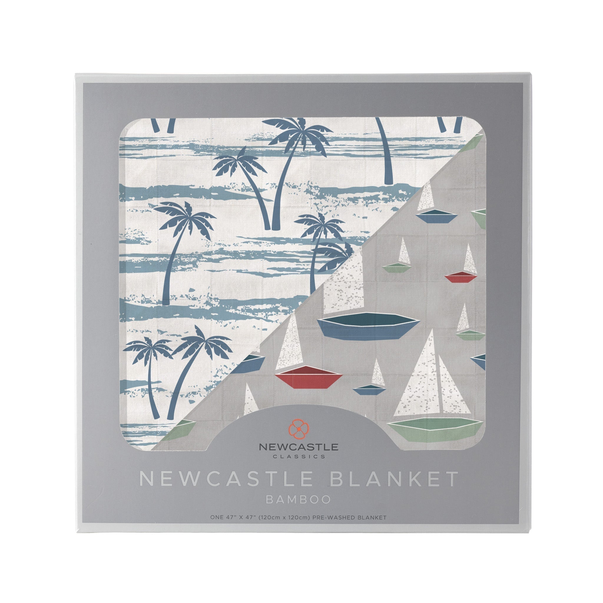 Ocean Palm Trees and Marina Sailboats Bamboo Newcastle Blanket - HoneyBug 