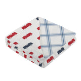 Blue and Red Fire Trucks and Buffalo Check Plaid Cotton Newcastle Blanket - HoneyBug 