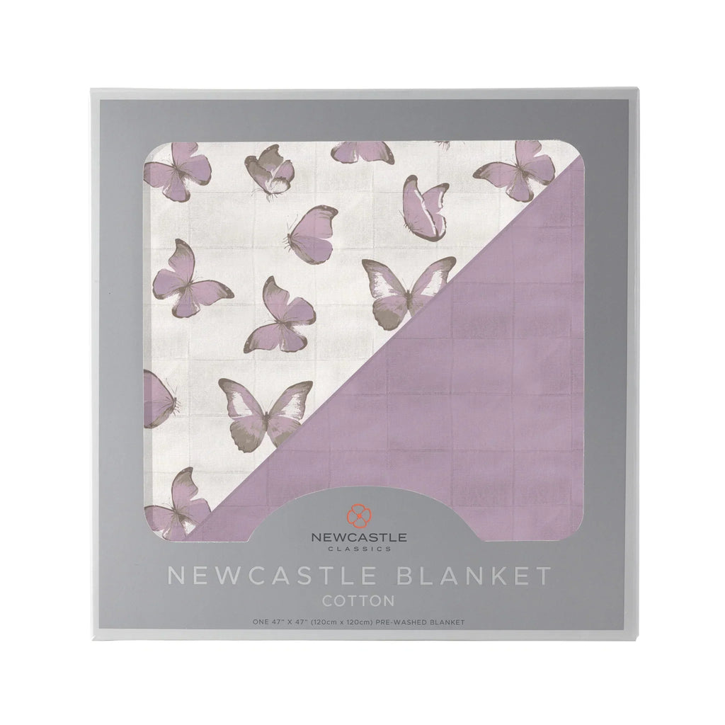 Winsome Butterflies and Orchid Lavender Cotton Newcastle Blanket - HoneyBug 
