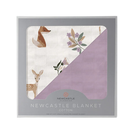 Sierra Fox and Deer and Orchid Lavender Cotton Newcastle Blanket - HoneyBug 