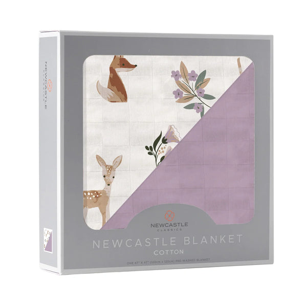 Sierra Fox and Deer and Orchid Lavender Cotton Newcastle Blanket - HoneyBug 