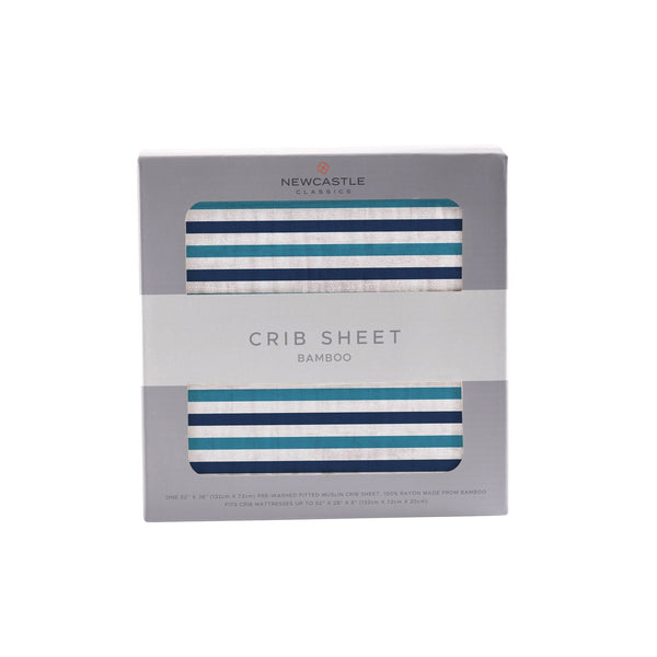 Blue and White Stripe Bamboo Crib Sheet - HoneyBug 