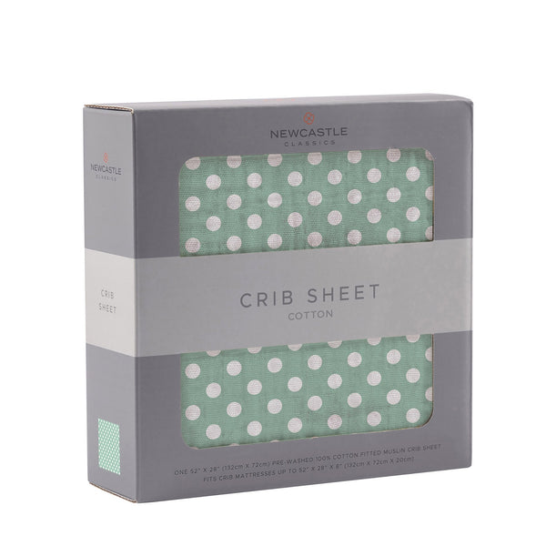 Jade Polka Dot Cotton Muslin Crib Sheet - HoneyBug 