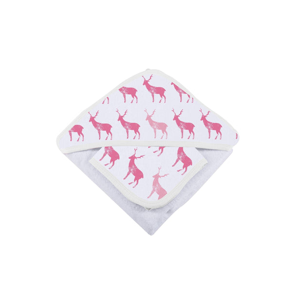 Pink Deer Cotton Hooded Towel and Washcloth Set - HoneyBug 