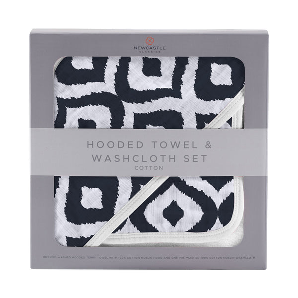 Moroccan Blue Hooded Towel and Washcloth Set - HoneyBug 