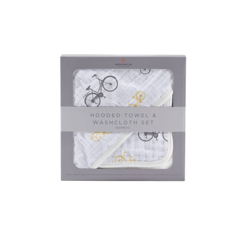Vintage Bicycle Bamboo Muslin Hooded Towel and Washcloth Set - HoneyBug 