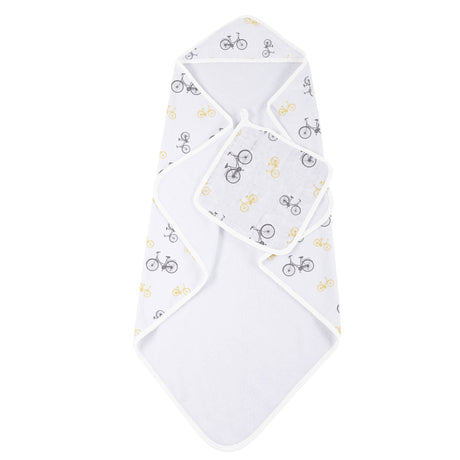 Vintage Bicycle Bamboo Muslin Hooded Towel and Washcloth Set - HoneyBug 