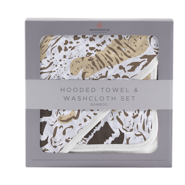 Animal Print Bamboo Hooded Towel and Washcloth Set - HoneyBug 