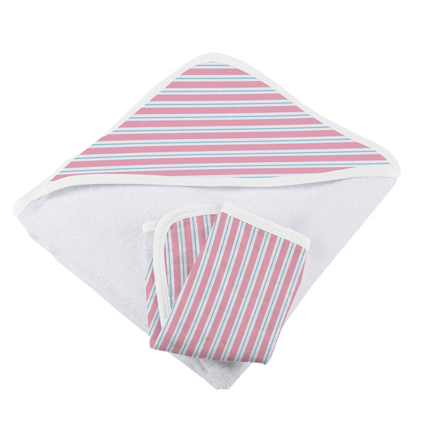Candy Stripe Bamboo Hooded Towel and Washcloth Set - HoneyBug 